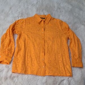 Boohoo Orange Eyelet Button-Down Shirt